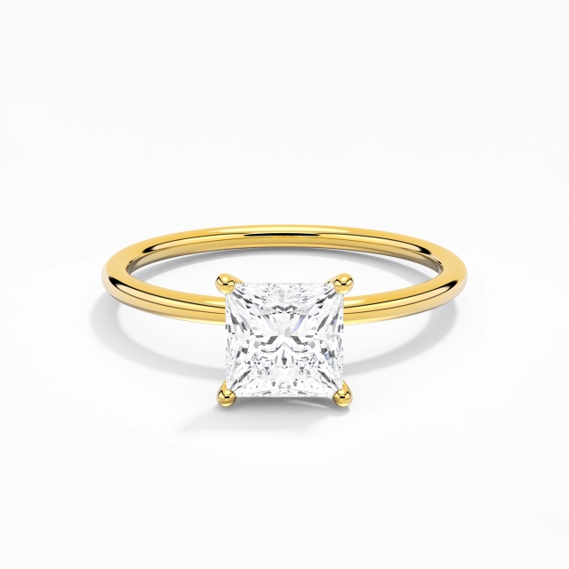1.00ct Princess Moissanite Engagement Ring 925 Sterling Silver Hidden Halo Simple Traditional Shank