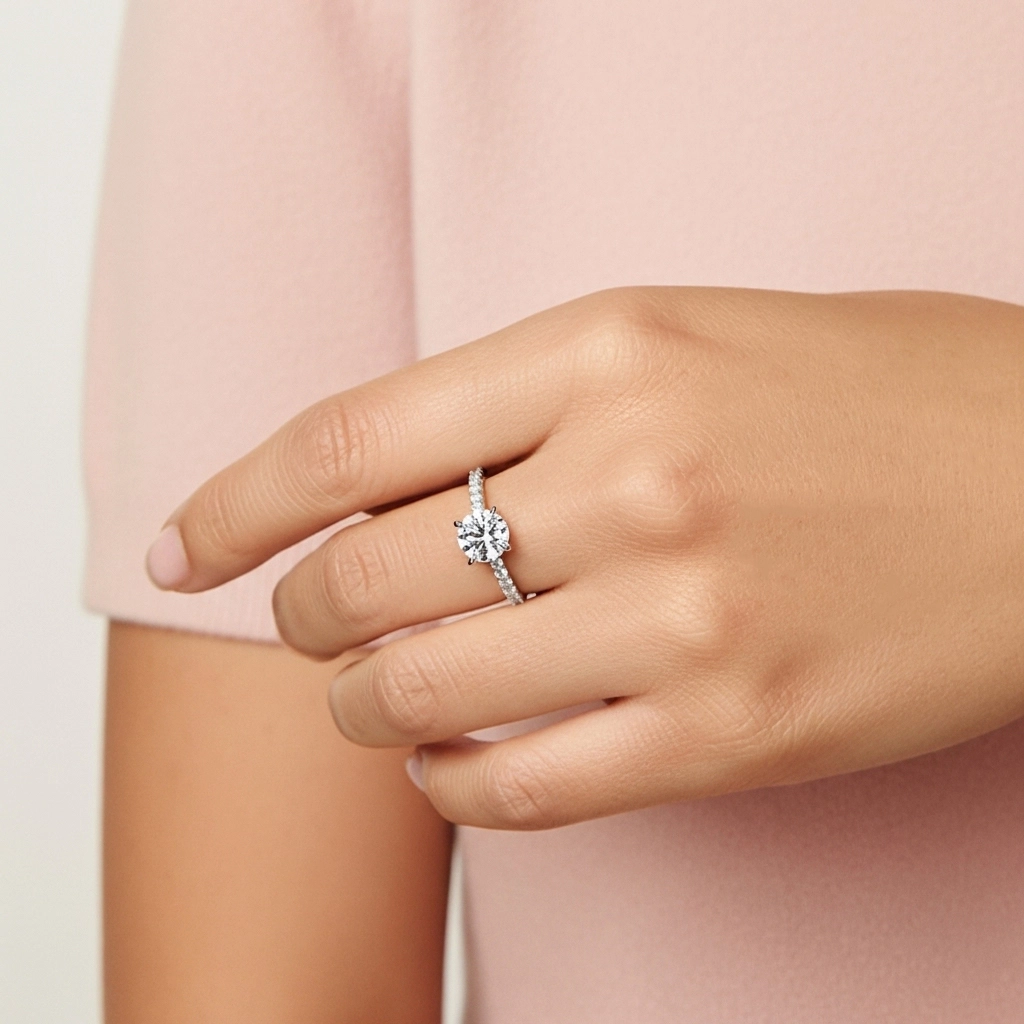 Glorieux Rond 2.00ct Moissanite Bague de fiançailles