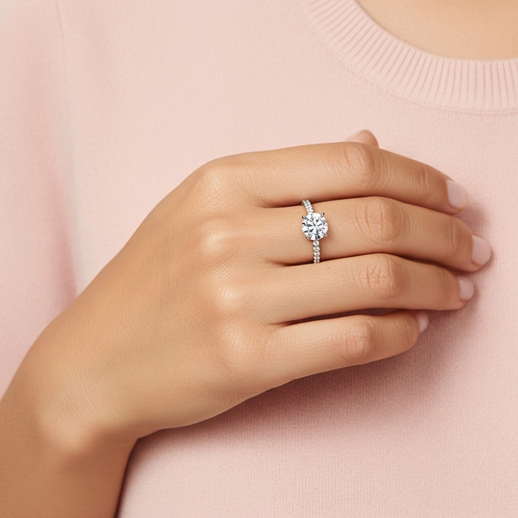 Glorieux Rond 2.00ct Moissanite Bague de fiançailles