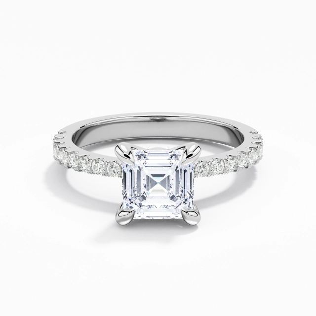 Glory Asscher Moissanite Engagement Ring 1.00ct In White 925 Sterling Silver Prong Traditional Shank