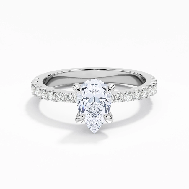 Glory Pear Moissanite Engagement Ring 1.00ct In White 925 Sterling Silver Prong Traditional Shank