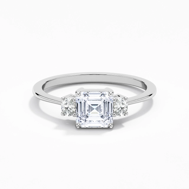 1.00ct Asscher Moissanite Engagement Ring 925 Sterling Silver Prong Simple Traditional Shank