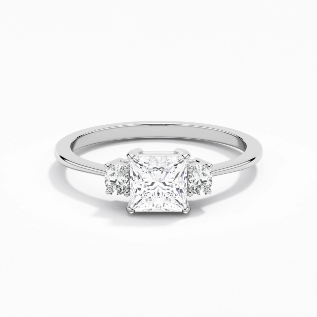 1.00ct Princess Moissanite Engagement Ring 925 Sterling Silver Prong Simple Traditional Shank