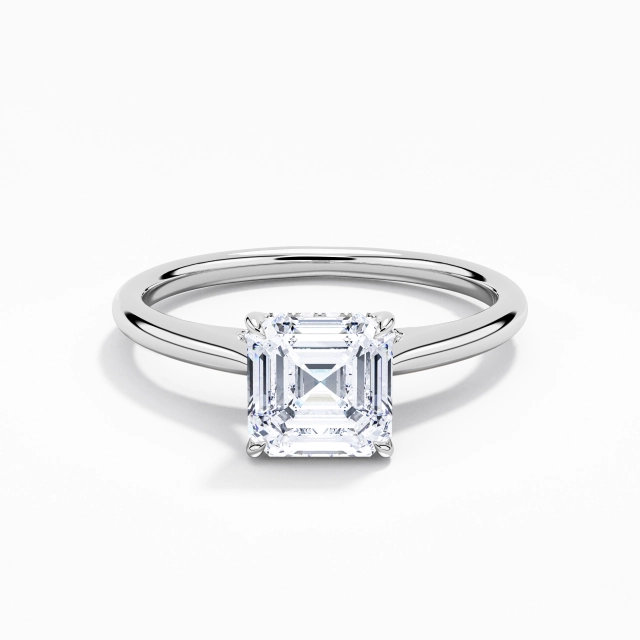 Timeless Asscher Moissanite Engagement Ring 1.00ct In White 925 Sterling Silver Cathedral Hidden Halo Traditional Shank