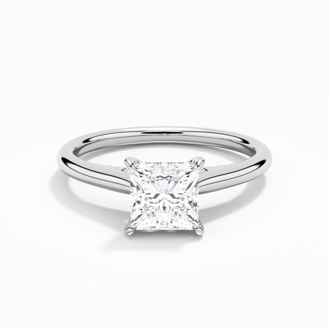 Timeless Princess Moissanite Engagement Ring 1.00ct In White 925 Sterling Silver Cathedral Hidden Halo Traditional Shank