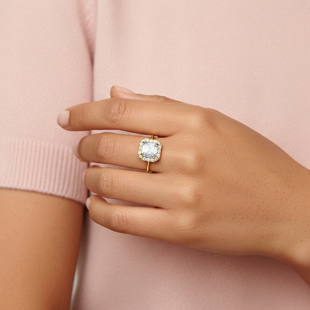 Simple Asscher 1.00ct Moissanite Bague de fiançailles