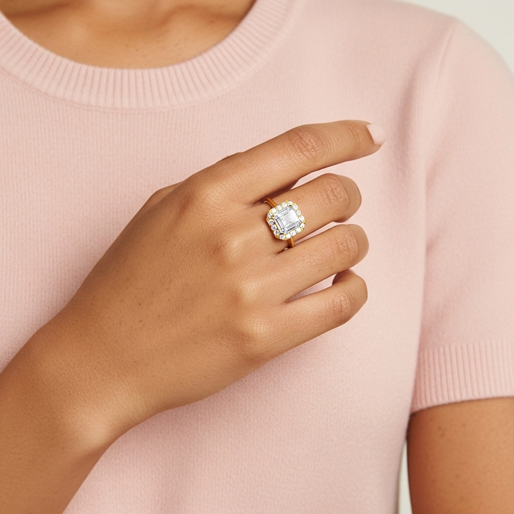 Simple Asscher 1.00ct Moissanite Bague de fiançailles