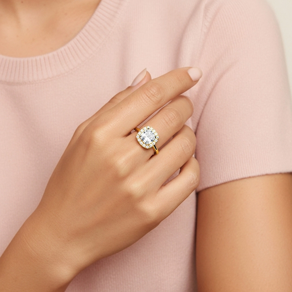 Simple Coussin 1.00ct Moissanite Bague de fiançailles