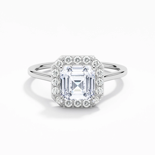 1.00ct Asscher Moissanite Bague de fiançailles Platine Halo Simple Tige Traditionnelle 1.00ct Asscher Moissanite Bague de fiançailles Platine Halo Simple Tige Traditionnelle