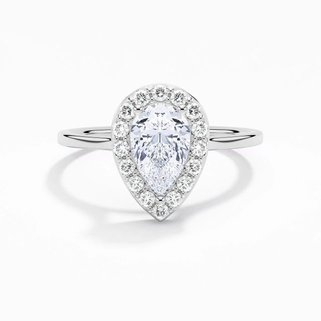 Simple Pear Moissanite Engagement Ring 1.00ct In White 925 Sterling Silver Halo Traditional Shank