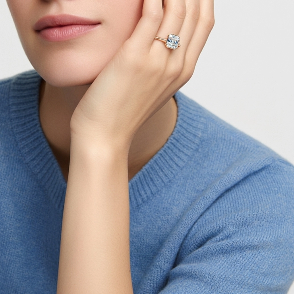 Sobre Asscher 1.00ct Moissanite Bague de fiançailles