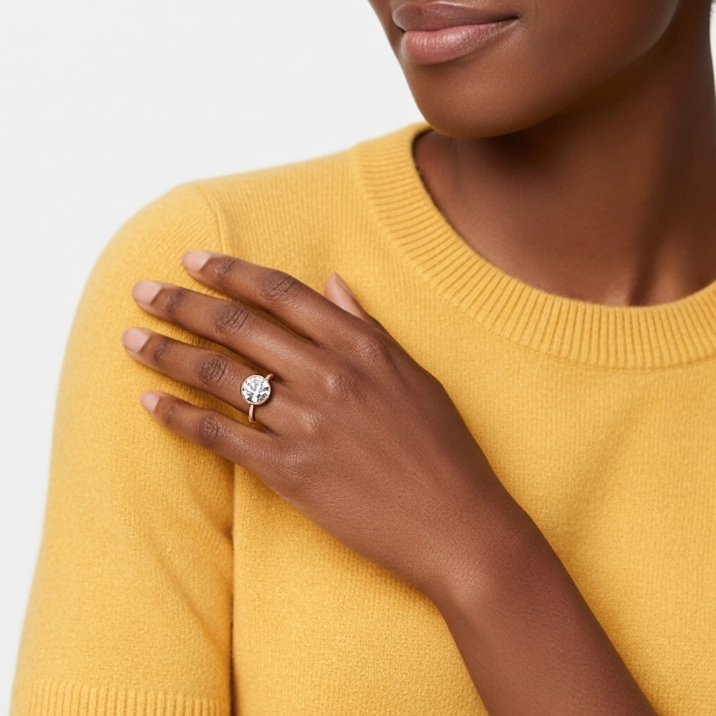 Sobre Rond 1.00ct Moissanite Bague de fiançailles