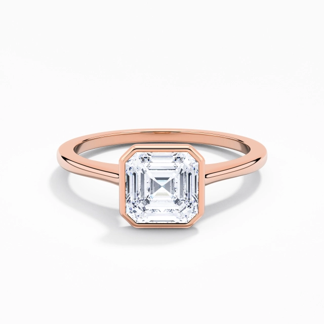 1.00ct Asscher Moissanite Engagement Ring 925 Sterling Silver Solitaire Bezel Understated Traditional Shank