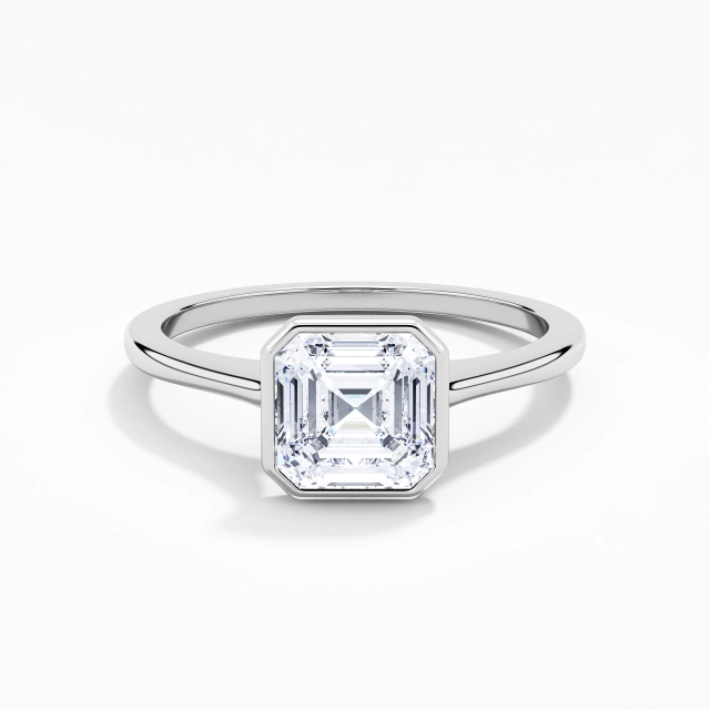 1.00ct Asscher Moissanite Engagement Ring 925 Sterling Silver Solitaire Bezel Understated Traditional Shank