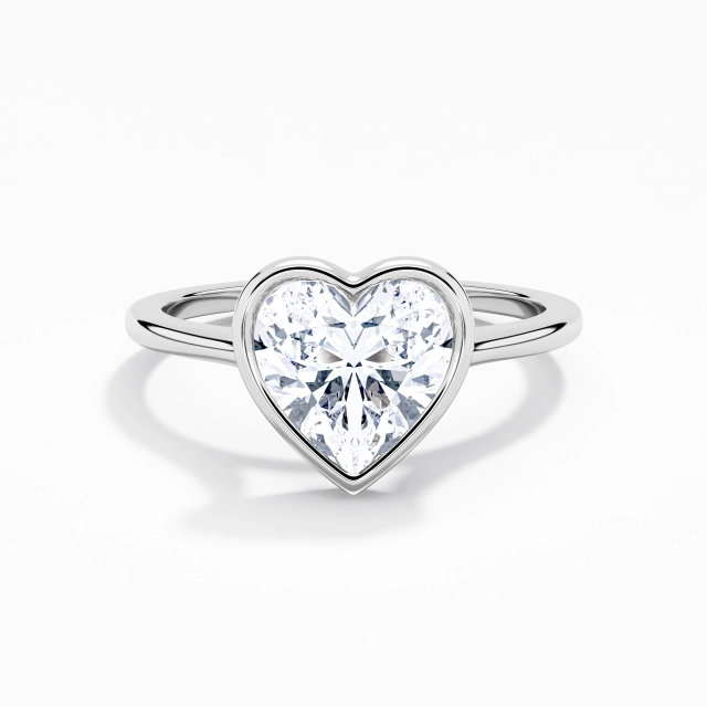Understated Heart Moissanite Engagement Ring 1.50ct In White 18K White Gold Solitaire Bezel Traditional Shank