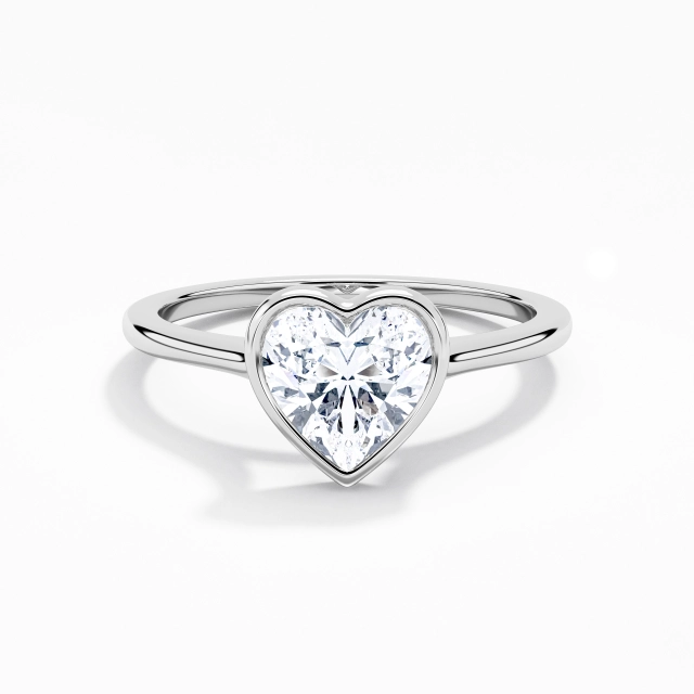 1.00ct Heart Moissanite Engagement Ring 925 Sterling Silver Solitaire Bezel Understated Traditional Shank