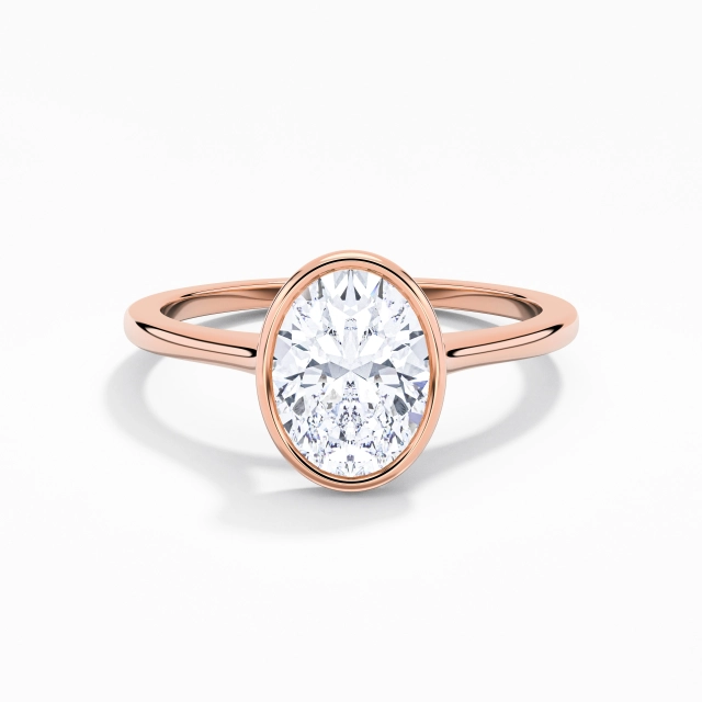 Understated Oval Moissanite Engagement Ring 1.50ct In White 18K Rose Gold Solitaire Bezel Traditional Shank