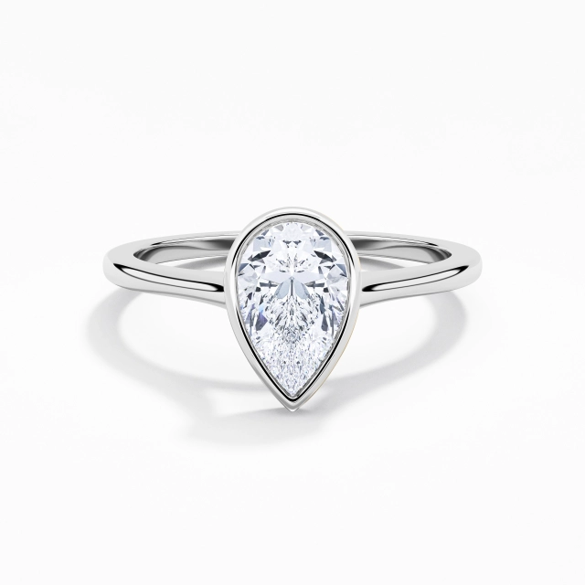 1.00ct Poire Moissanite Bague de fiançailles Argent sterling 925 Solitaire Lunette Sobre Tige Traditionnelle