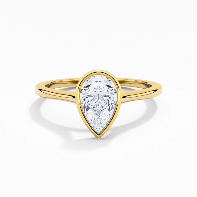 1.00ct Pear Moissanite Engagement Ring 925 Sterling Silver Solitaire Bezel Understated Traditional Shank