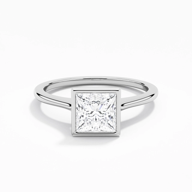 1.00ct Princess Moissanite Engagement Ring 925 Sterling Silver Solitaire Bezel Understated Traditional Shank