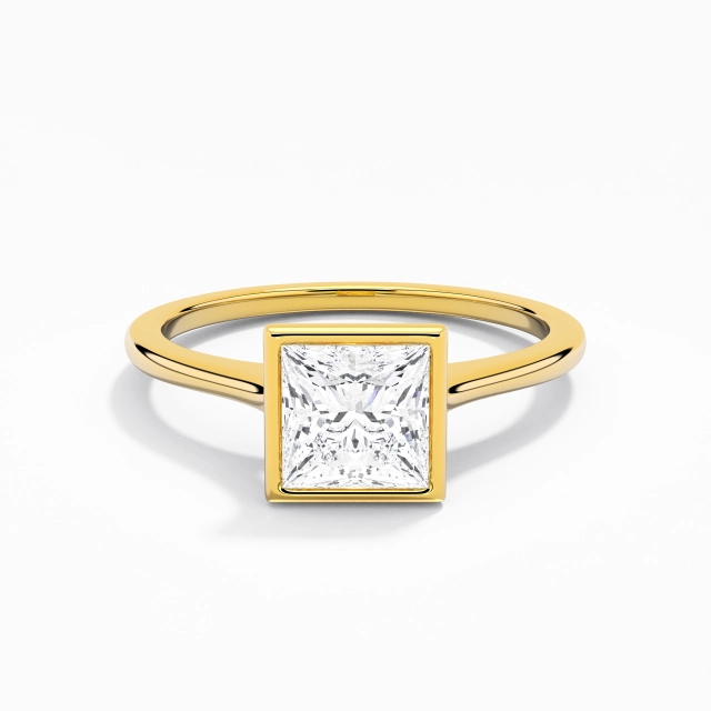1.00ct Princess Moissanite Engagement Ring 925 Sterling Silver Solitaire Bezel Understated Traditional Shank