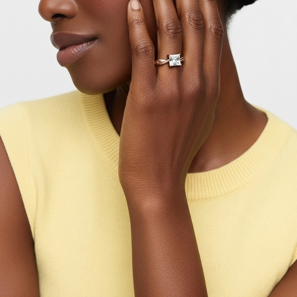 Sobre Asscher 1.00ct Moissanite Bague de fiançailles