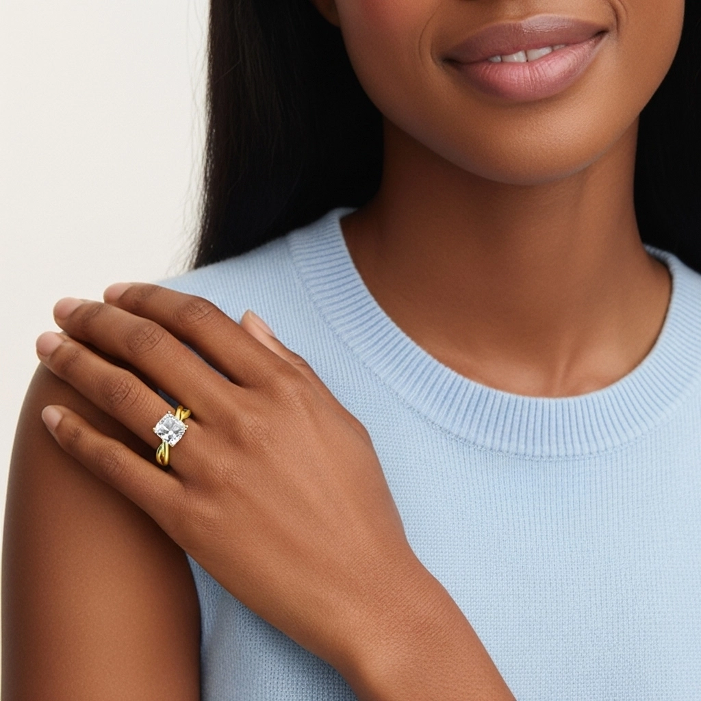 Sobre Coussin 1.00ct Moissanite Bague de fiançailles