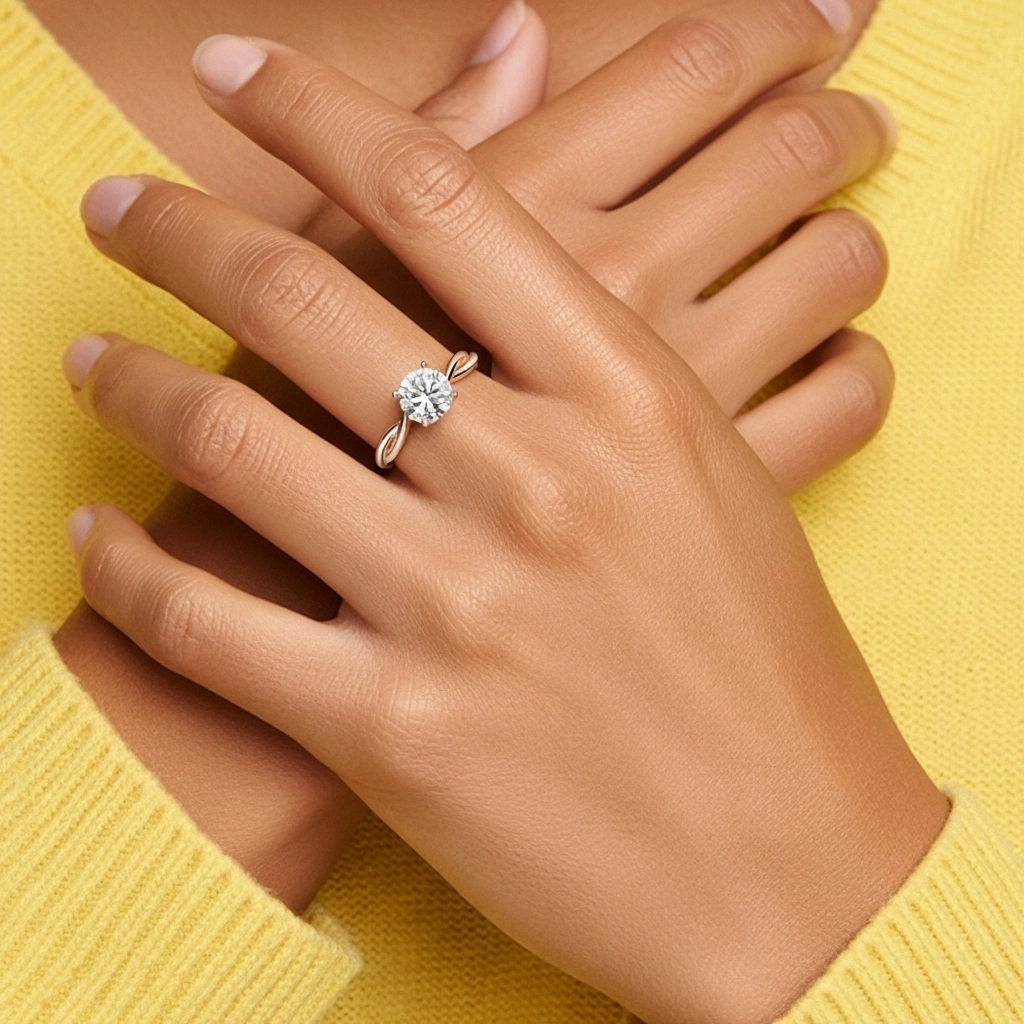 Sobre Rond 1.00ct Moissanite Bague de fiançailles