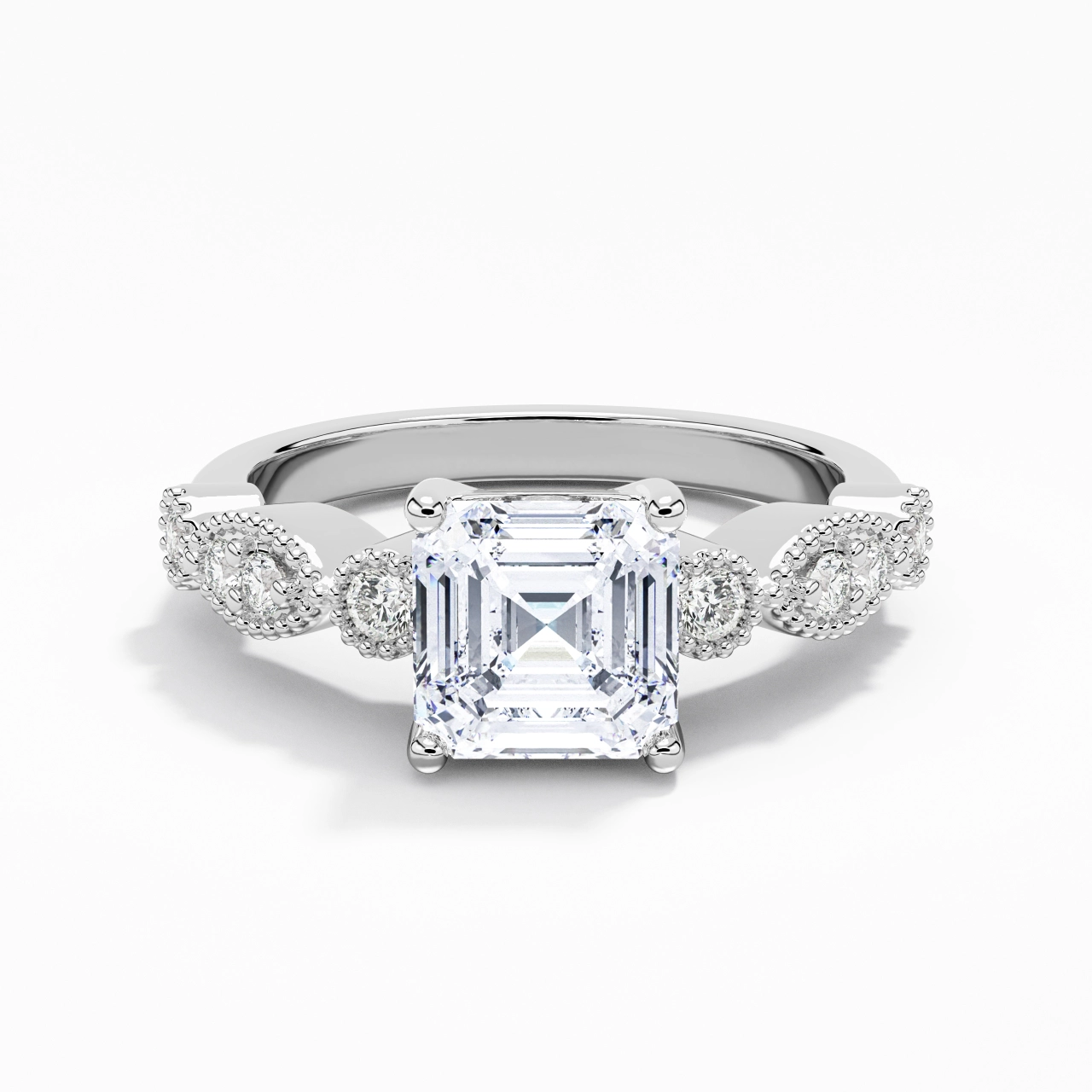 Rétro Asscher 1.50ct Moissanite Bague de fiançailles