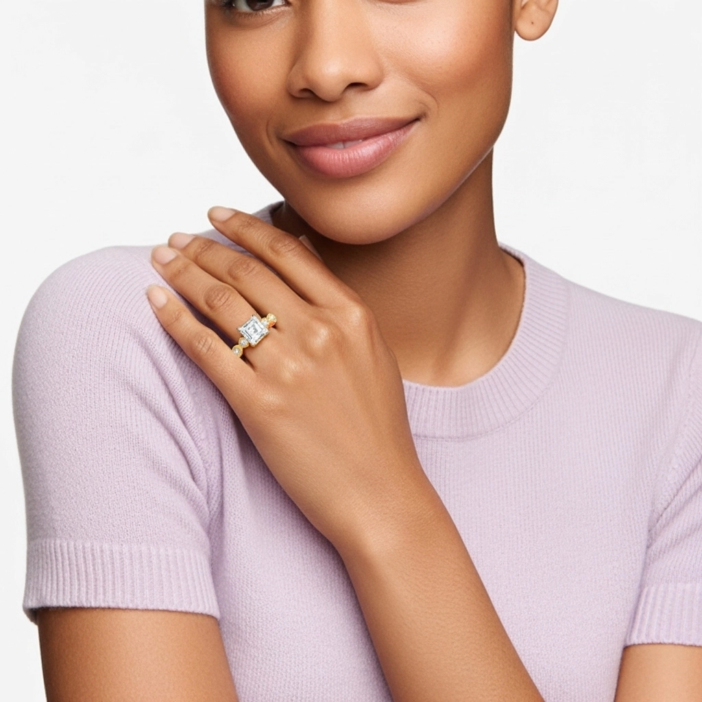 Retro Asscher 1.00ct Moissanite Engagement Ring