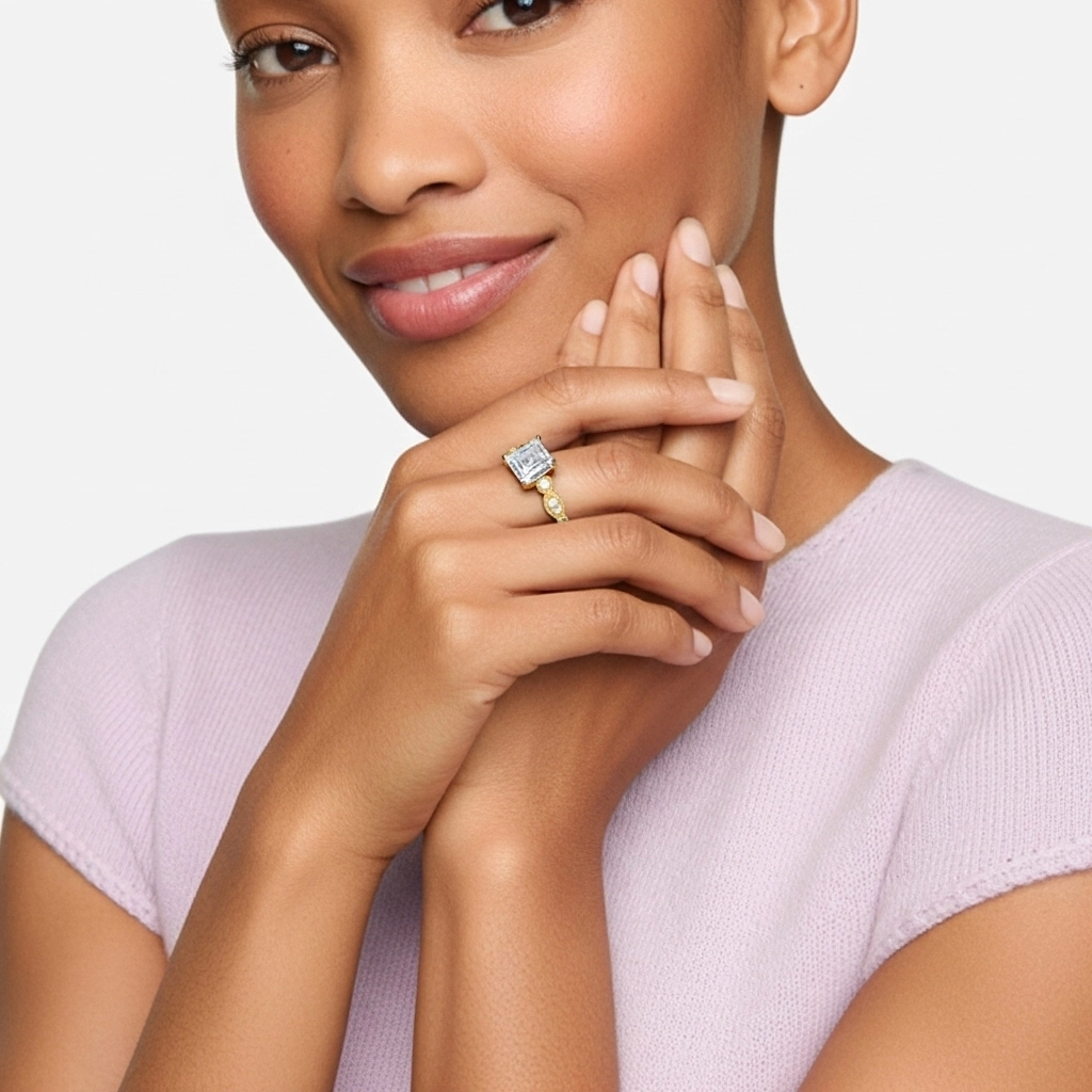 Retro Asscher 1.00ct Moissanite Engagement Ring