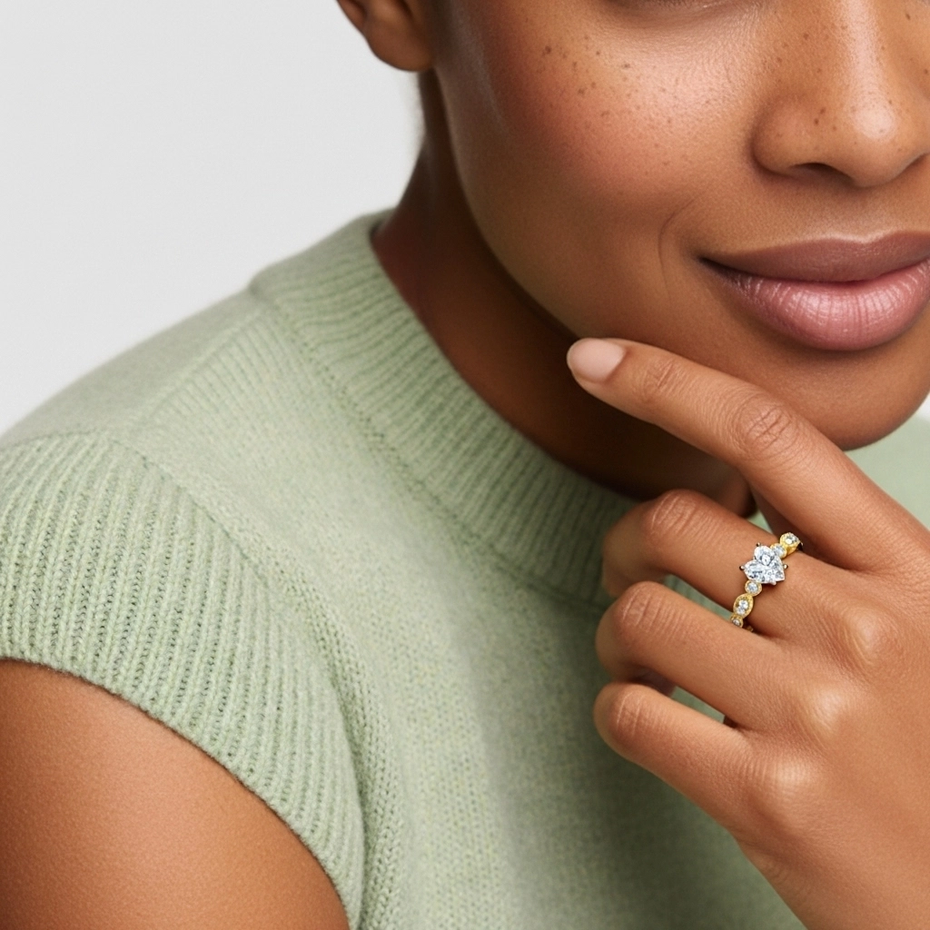 Retro Heart 2.00ct Moissanite Engagement Ring