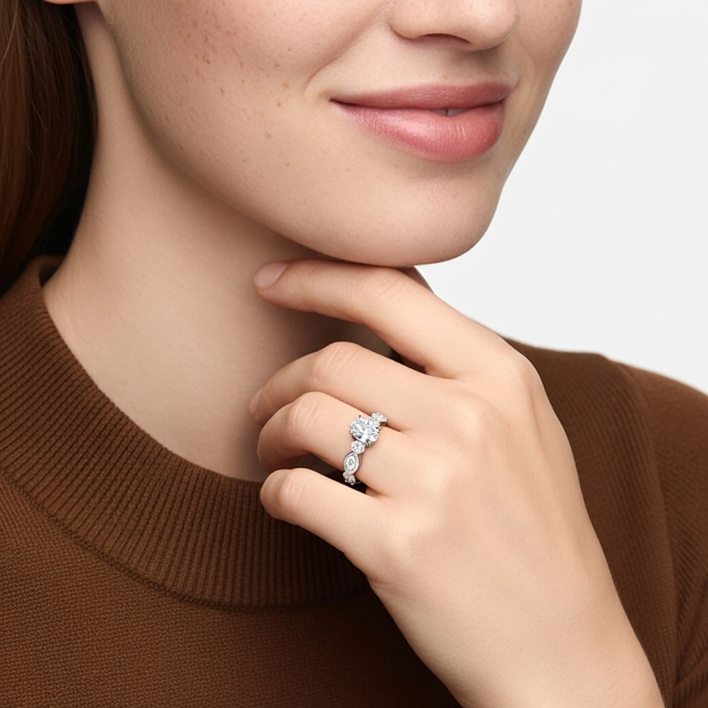 Rétro Ovale 1.00ct Moissanite Bague de fiançailles