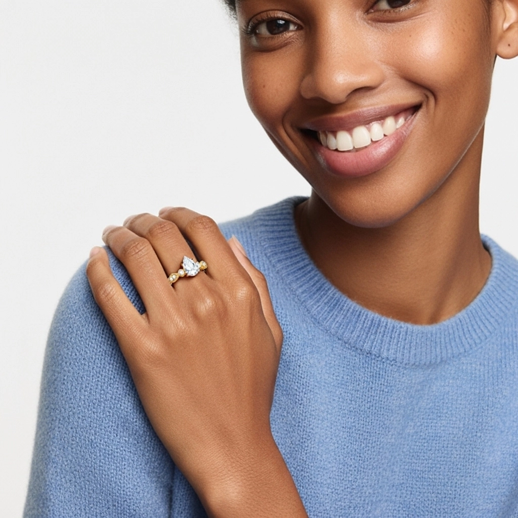 Rétro Poire 1.50ct Moissanite Bague de fiançailles