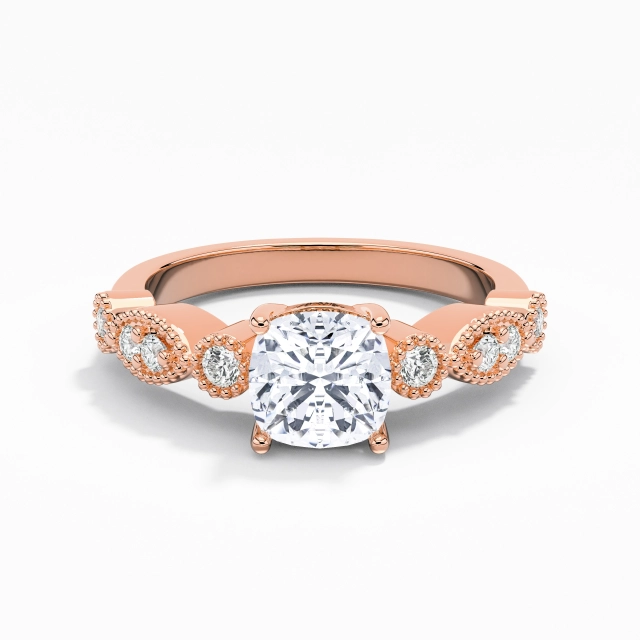 1.00ct Cushion Moissanite Engagement Ring 925 Sterling Silver Prong Beaded Retro