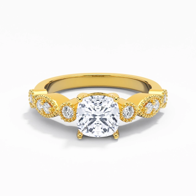 1.00ct Coussin Moissanite Bague de fiançailles Argent sterling 925 Griffe Perlé Rétro