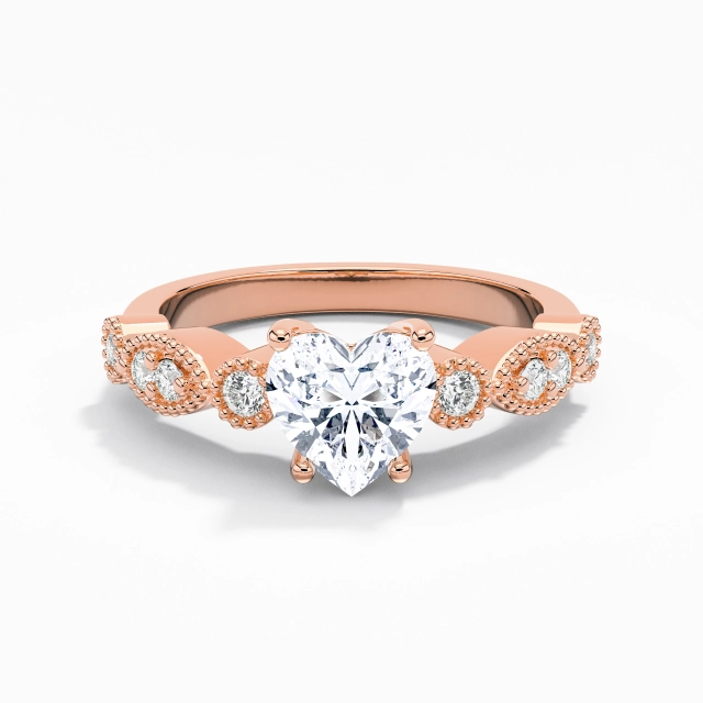 1.00ct Cœur Moissanite Bague de fiançailles Argent sterling 925 Griffe Perlé Rétro VANCARO Logo Image