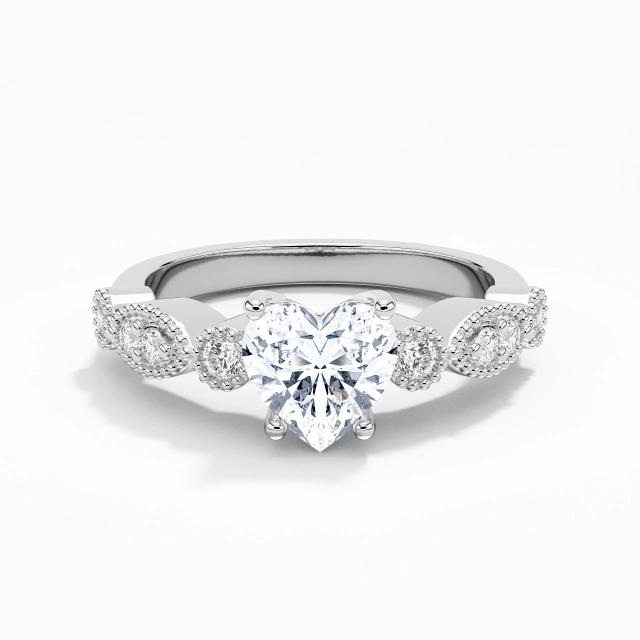 1.00ct Heart Moissanite Engagement Ring 925 Sterling Silver Prong Beaded Retro