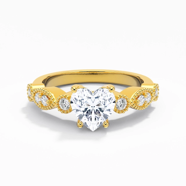 1.00ct Heart Moissanite Engagement Ring 925 Sterling Silver Prong Beaded Retro