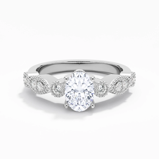 1.00ct Ovale Moissanite Bague de fiançailles Argent sterling 925 Griffe Perlé Rétro