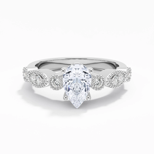 1.00ct Poire Moissanite Bague de fiançailles Argent sterling 925 Griffe Perlé Rétro