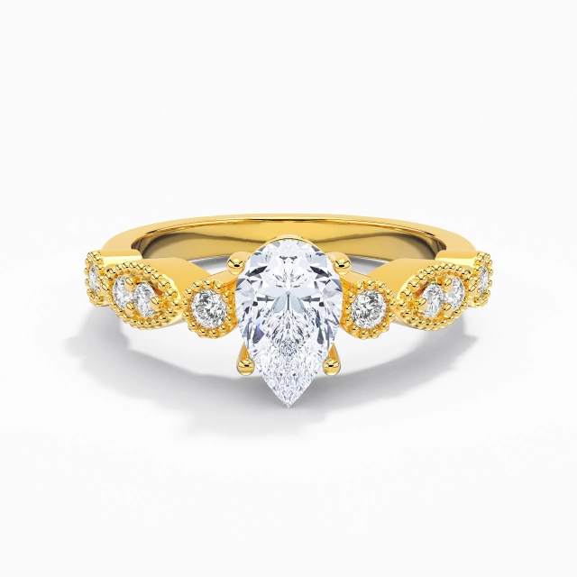 1.00ct Pear Moissanite Engagement Ring 925 Sterling Silver Prong Beaded Retro