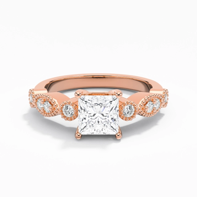 1.00ct Princess Moissanite Engagement Ring 925 Sterling Silver Prong Beaded Retro