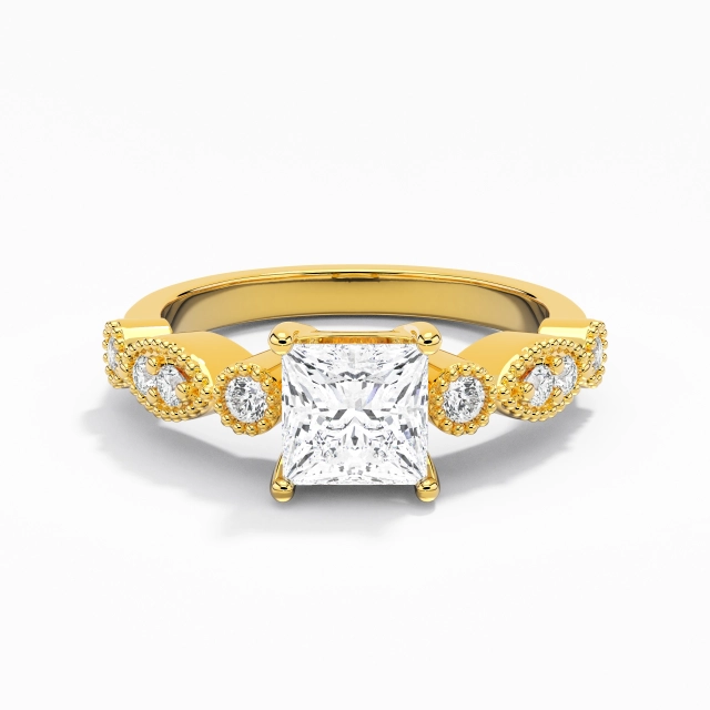 1.00ct Princess Moissanite Engagement Ring 925 Sterling Silver Prong Beaded Retro