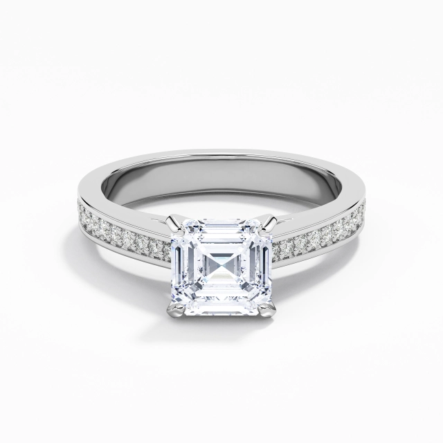 1.00ct Asscher Moissanite Bague de fiançailles Platine Cathédrale Gracieux Canaliser 1.00ct Asscher Moissanite Bague de fiançailles Platine Cathédrale Gracieux Canaliser