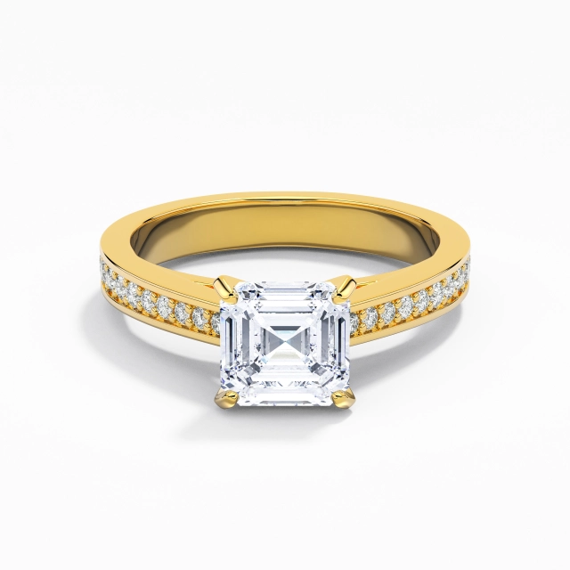 Channel Graceful Cathedral Engagement Ring Moissanite 1.00ct Asscher 925 Sterling Silver