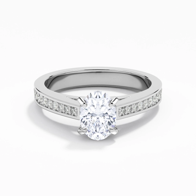 Channel Graceful Cathedral Engagement Ring Moissanite 1.00ct Oval 925 Sterling Silver