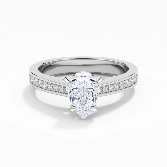 Channel Graceful Cathedral Engagement Ring Moissanite 1.00ct Pear 925 Sterling Silver