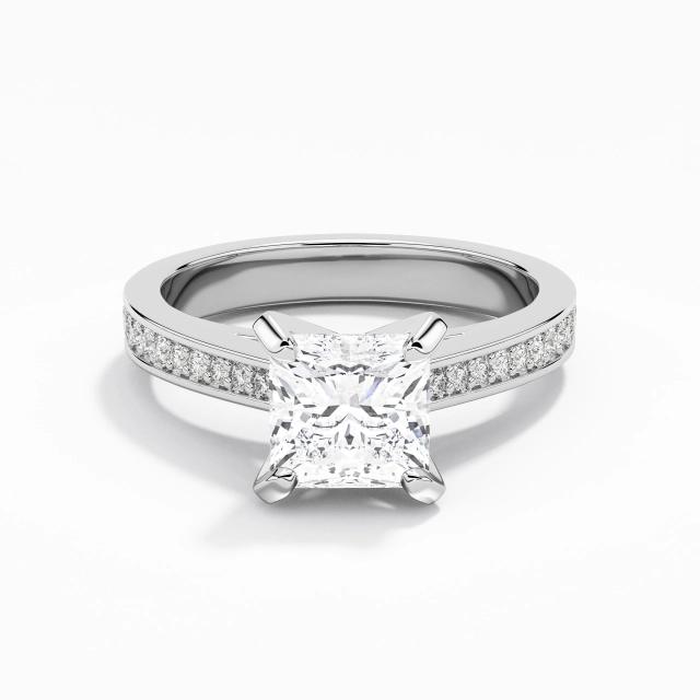 Channel Graceful Cathedral Engagement Ring Moissanite 1.00ct Princess 925 Sterling Silver