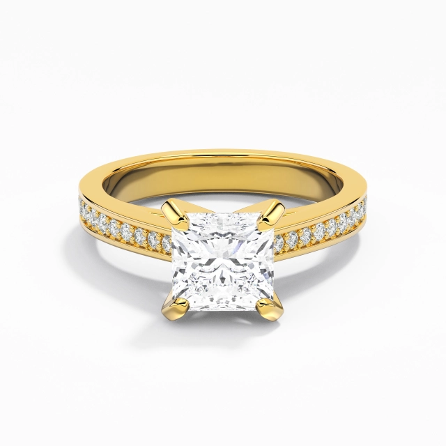 Channel Graceful Cathedral Engagement Ring Moissanite 1.00ct Princess 925 Sterling Silver